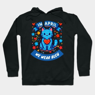 In April We Wear Blue For Autism Awareness Cute Cat Hoodie